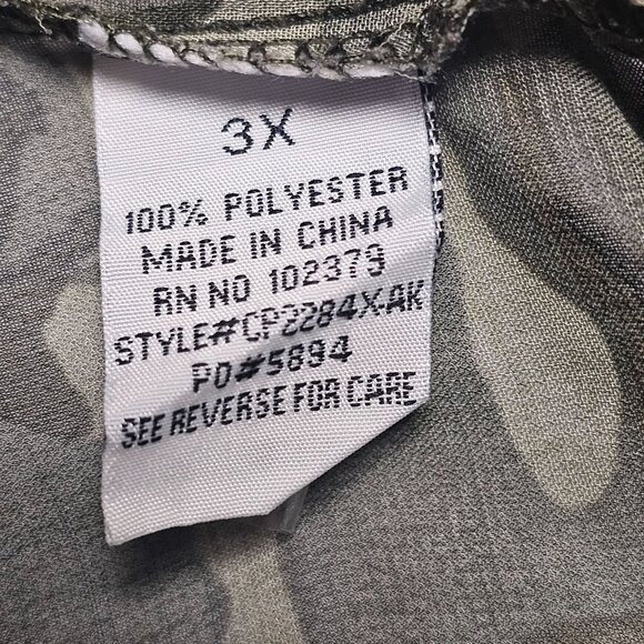 Women's Camouflage Camo Button Down Blouse Shirt Top Sheer Size 3X - Picture 4 of 6